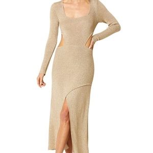 MISA Los Angeles Minka Cutout Metallic Long Sleeve Midi Dress